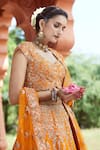 Azeera_Orange Silk Blend Embroidered Floral Broad Leaf Zardozi Bridal Lehenga Set 