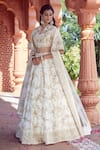 Shop_Azeera_Ivory Silk Blend Embroidered Floral Notched V Rose Vine Lehenga Set _at_Aza_Fashions