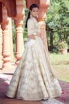 Buy_Azeera_Ivory Silk Blend Embroidered Floral Notched V Rose Vine Lehenga Set _Online_at_Aza_Fashions