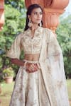 Azeera_Ivory Silk Blend Embroidered Floral Notched V Rose Vine Lehenga Set _Online