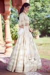 Buy_Azeera_Ivory Silk Blend Embroidered Floral Notched V Rose Vine Lehenga Set _Online