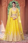 Buy_Azeera_Yellow Silk Blend Embroidered Floral Plunged Neck Lehenga Set _at_Aza_Fashions