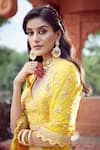 Azeera_Yellow Silk Blend Embroidered Floral Plunged Neck Lehenga Set _at_Aza_Fashions