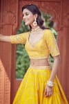 Azeera_Yellow Silk Blend Embroidered Floral Plunged Neck Lehenga Set _Online