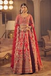 Shop_Azeera_Red Embroidered Floral Notched Neck Ananya Bridal Lehenga Set _at_Aza_Fashions