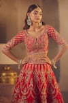 Buy_Azeera_Red Embroidered Floral Notched Neck Ananya Bridal Lehenga Set _Online_at_Aza_Fashions