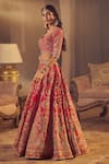 Azeera_Red Embroidered Floral Notched Neck Ananya Bridal Lehenga Set _at_Aza_Fashions