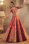 Buy_Azeera_Red Embroidered Floral Notched Neck Ananya Bridal Lehenga Set 