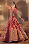 Azeera_Red Embroidered Floral Notched Neck Ananya Bridal Lehenga Set _Online