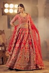 Buy_Azeera_Red Embroidered Floral Notched Neck Ananya Bridal Lehenga Set _Online