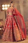 Shop_Azeera_Red Embroidered Floral Notched Neck Ananya Bridal Lehenga Set _Online