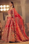 Azeera_Red Embroidered Floral Notched Neck Ananya Bridal Lehenga Set 