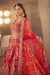 Azeera_Red Embroidered Floral Notched Neck Ananya Bridal Lehenga Set 