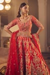 Azeera_Red Embroidered Floral Notched Neck Ananya Bridal Lehenga Set 