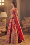 Azeera_Red Embroidered Floral Notched Neck Ananya Bridal Lehenga Set 