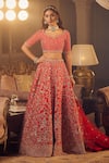 Azeera_Red Embroidered Floral Leaf Marigold Bridal Lehenga Set _at_Aza_Fashions