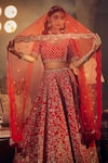 Buy_Azeera_Red Embroidered Floral Leaf Marigold Bridal Lehenga Set 