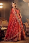 Shop_Azeera_Red Embroidered Floral Leaf Marigold Bridal Lehenga Set 