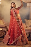 Buy_Azeera_Red Embroidered Floral Leaf Marigold Bridal Lehenga Set _Online