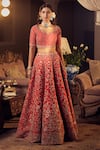 Shop_Azeera_Red Embroidered Floral Leaf Marigold Bridal Lehenga Set _Online