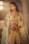 Shop_Azeera_Yellow Embroidered Floral Vines Glass Neck Mukesh Lehenga Set 