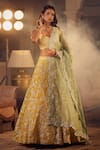 Shop_Azeera_Yellow Embroidered Floral Vines Glass Neck Mukesh Lehenga Set _Online