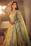 Azeera_Yellow Embroidered Floral Vines Glass Neck Mukesh Lehenga Set 