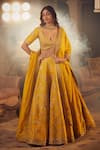 Shop_Azeera_Yellow Embroidered Floral Plunged Sweetheart Navrantan Lehenga Set _at_Aza_Fashions