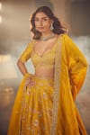 Azeera_Yellow Embroidered Floral Plunged Sweetheart Navrantan Lehenga Set 