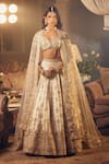 Buy_Azeera_Ivory Embroidered Floral Plunged Leaf Neck Prachi Zardozi Bridal Lehenga Set _at_Aza_Fashions