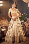 Shop_Azeera_Ivory Embroidered Floral Plunged Leaf Neck Prachi Zardozi Bridal Lehenga Set 