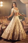 Buy_Azeera_Ivory Embroidered Floral Plunged Leaf Neck Prachi Zardozi Bridal Lehenga Set _Online