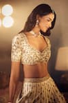 Azeera_Ivory Embroidered Floral Plunged Leaf Neck Prachi Zardozi Bridal Lehenga Set 