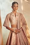 Shop_Azeera_Pink Embroidered Floral Notched V Tanvee Lehenga Set 