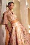 Azeera_Pink Embroidered Floral Notched V Tanvee Lehenga Set _Online