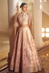 Azeera_Pink Embroidered Floral Notched V Tanvee Lehenga Set 