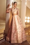 Azeera_Pink Embroidered Floral Notched V Tanvee Lehenga Set 