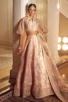 Azeera_Pink Embroidered Floral Notched V Tanvee Lehenga Set 