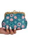 Vareli Bafna_Green Print Kamal Phool Clutch _Online_at_Aza_Fashions