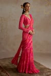 Buy_Chhavvi Aggarwal_Pink Georgette Printed Floral Rose Embroidered Pre-draped Saree With Blouse _Online_at_Aza_Fashions