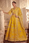 Buy_Azeera_Yellow Embroidered Floral Notched V Tanvee Zardozi Lehenga Set _at_Aza_Fashions