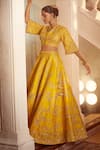 Buy_Azeera_Yellow Embroidered Floral Notched V Tanvee Zardozi Lehenga Set _Online