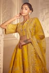 Azeera_Yellow Embroidered Floral Notched V Tanvee Zardozi Lehenga Set 