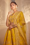 Azeera_Yellow Embroidered Floral Notched V Tanvee Zardozi Lehenga Set 