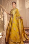 Azeera_Yellow Embroidered Floral Notched V Tanvee Zardozi Lehenga Set 