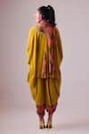 Shop_Nikasha_Yellow 100% Pure Georgette Print Asymmetric Godet Kaftan Tunic With Dhoti Pant _at_Aza_Fashions