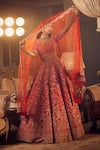 Azeera_Red Embroidered Floral Leaf Marigold Bridal Lehenga Set 