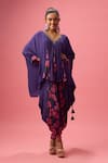 Buy_Nikasha_Purple 100% Pure Georgette Print Asymmetric Godet Kaftan Tunic With Dhoti Pant _at_Aza_Fashions