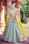 Azeera_Blue Embroidered Vines Sweetheart Mukesh Lehenga Set 