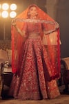 Buy_Azeera_Red Embroidered Floral Leaf Marigold Bridal Lehenga Set _at_Aza_Fashions